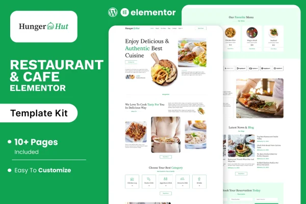 HungerHut restaurant and cafe Elementor template kit preview