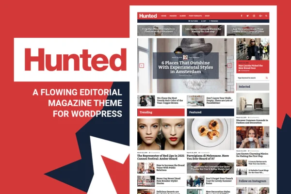 Hunted editorial magazine blog WordPress theme preview