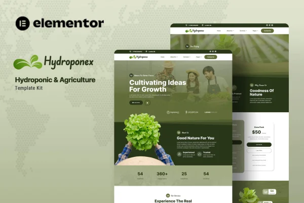 Hydroponex hydroponic and agriculture Elementor template kit cover image