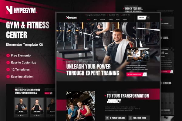 Hypegym gym and fitness center Elementor template kit preview