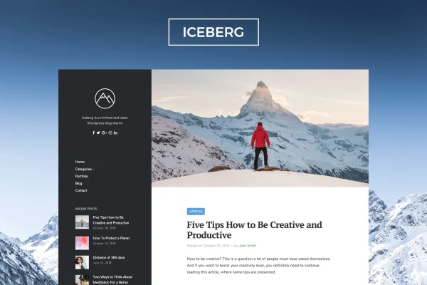 Iceberg minimal WordPress blog theme preview