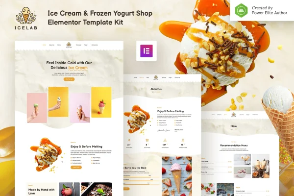 Icelab ice cream and frozen yogurt shop Elementor template kit preview