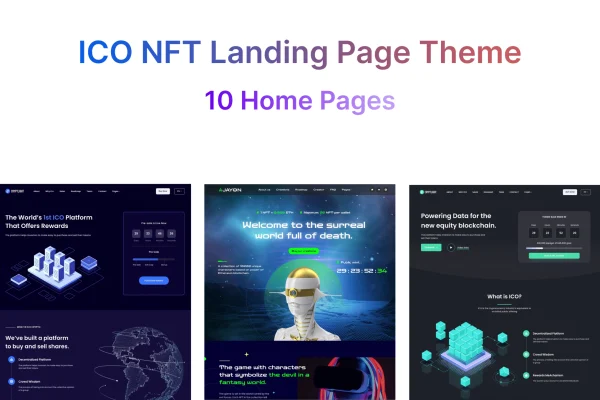 Cryptlight ICO and NFT landing page WordPress theme preview