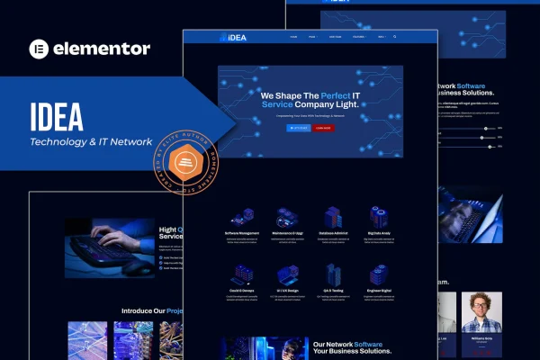iDea technology and IT network service Elementor template kit cover image
