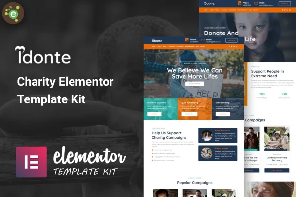 iDonte charity non-profit Elementor template kit cover image