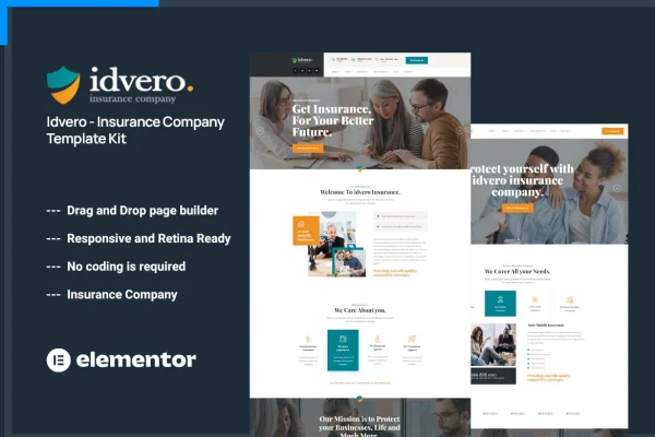 Idvero insurance company Elementor template kit cover image