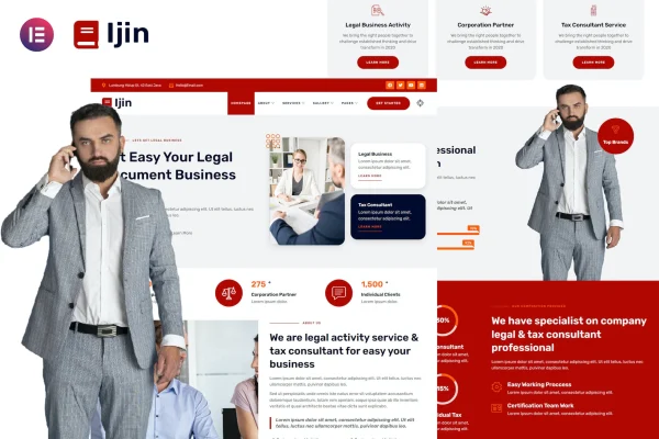 Ijin legal business and tax consultant Elementor template kit preview
