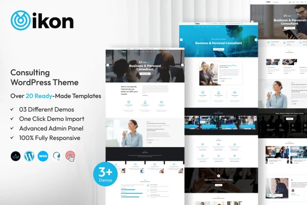 Ikon consulting WordPress theme preview with business website layout