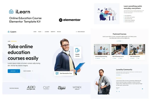 iLearn online education course Elementor template kit cover