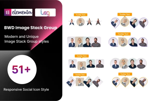 Image Stack Group addon for Elementor banner with layered image stacks