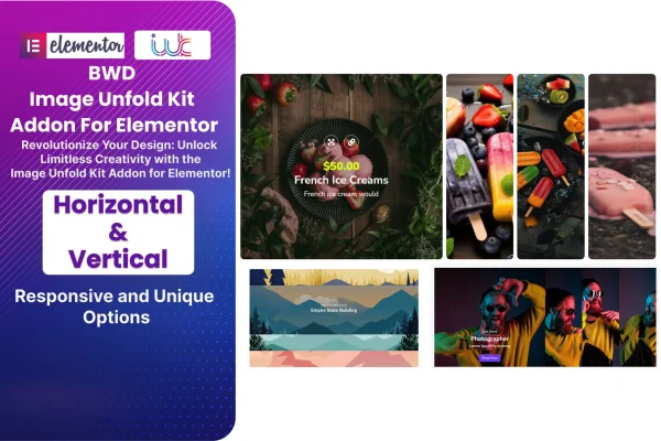 Image Unfold Kit Elementor addon banner showing an image unfolding animation