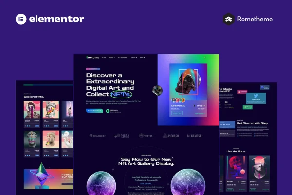 IMAGINE creative NFT portfolio Elementor template kit preview