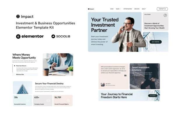 Impact investment and business Elementor template kit cover image