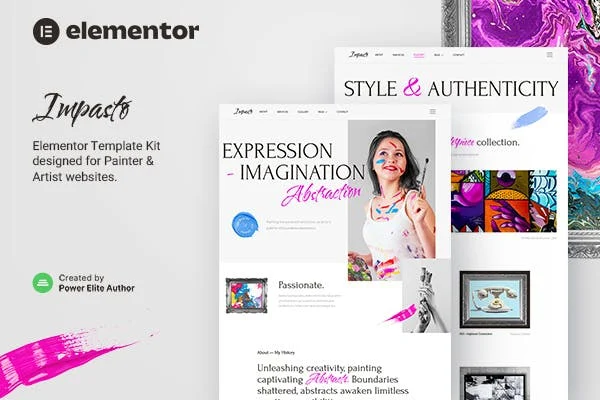 Impasto painter and artist Elementor template kit cover image