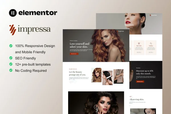 Impressa personal stylist and makeup service Elementor template kit preview
