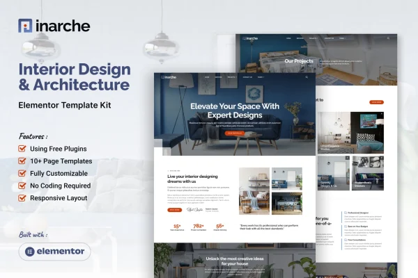 Inarche interior design and architecture Elementor template kit preview