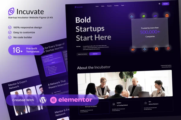 Incuvate startup incubator Elementor template kit preview