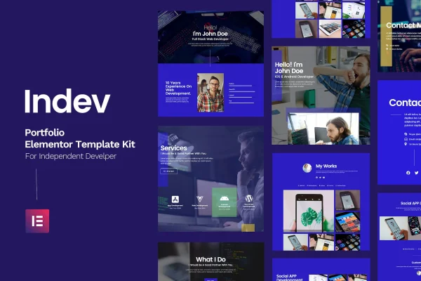 Indev developer portfolio Elementor template kit preview