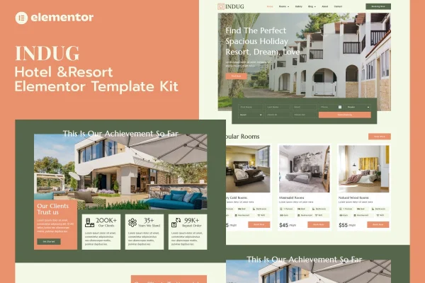 Indug hotel and resort Elementor template kit preview