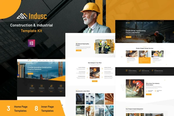 Indusc construction and industrial Elementor template kit preview