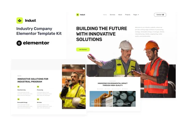 Indust industry and factory Elementor template kit preview