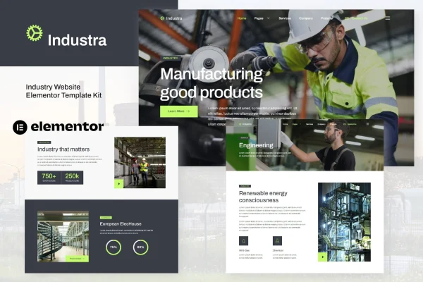 Industra industry and manufacturing Elementor template kit preview