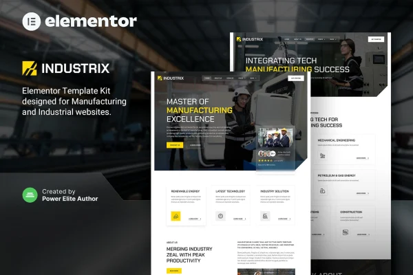 Industrix manufacturing and industrial Elementor template kit preview