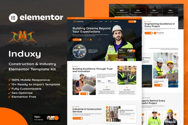 Induxy construction and industry Elementor template kit preview
