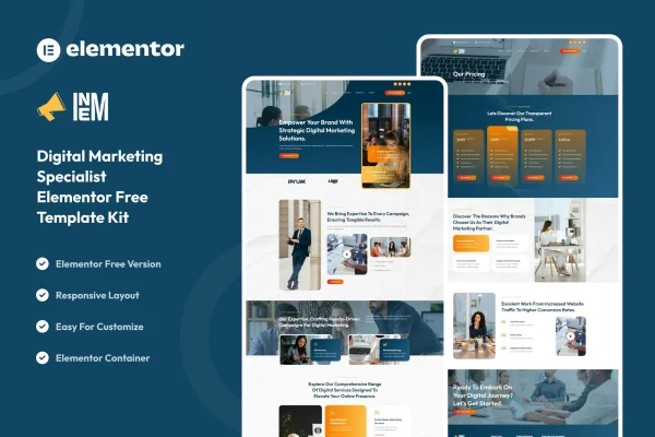 Inem Digital Marketing Specialist Elementor template kit page previews