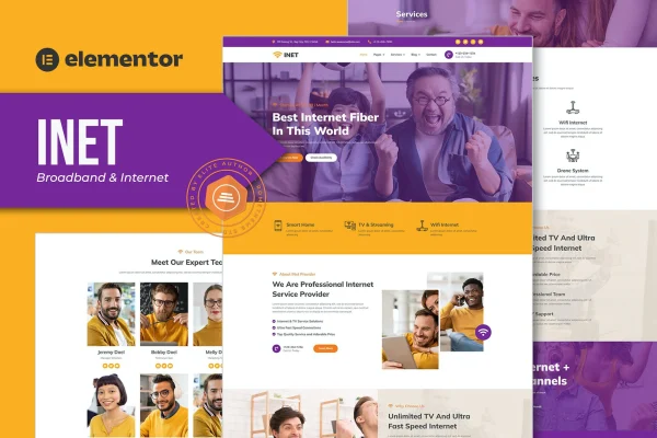 Inet broadband and internet service provider Elementor template kit preview