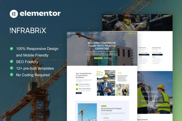 Infabrix construction and building service Elementor template kit preview
