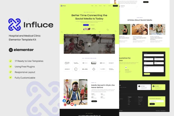 Influce marketing agency and influencer Elementor template kit preview