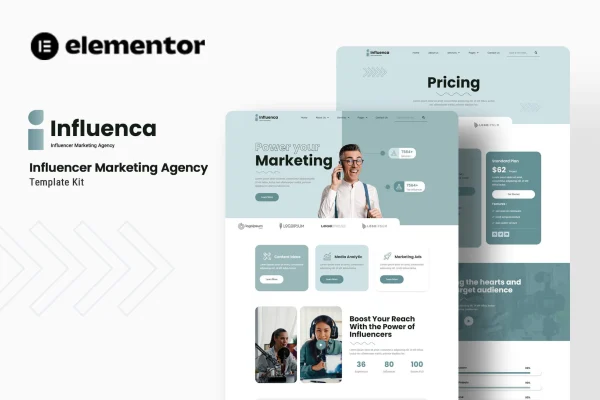Influenca influencer marketing agency Elementor template kit preview