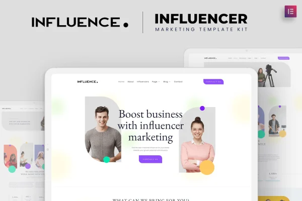 Influence influencer marketing agency Elementor template kit cover