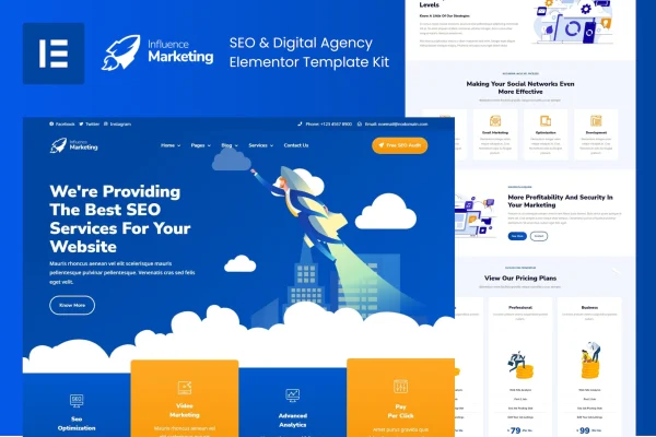 Influence Marketing SEO and digital agency Elementor template kit preview