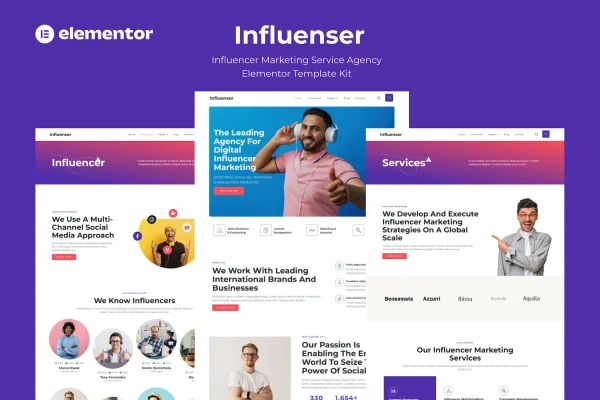 Influenser Elementor template kit preview for an influencer marketing agency website