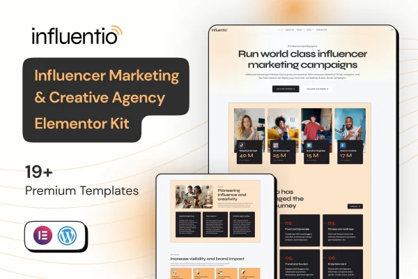 Influentio influencer marketing and creative agency Elementor template kit preview