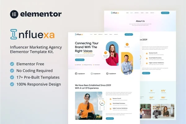 Influexa influencer marketing agency Elementor template kit preview