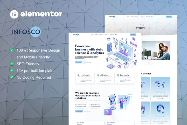 Infosco data science and analytics Elementor template kit preview