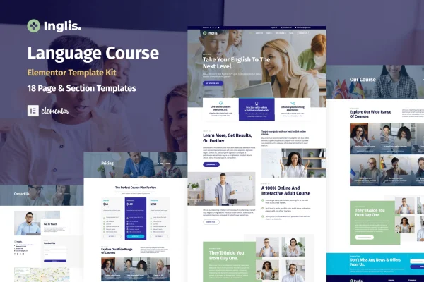 Inglis language course Elementor template kit preview