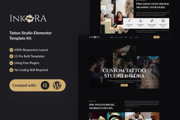 Inkora tattoo studio Elementor template kit cover image