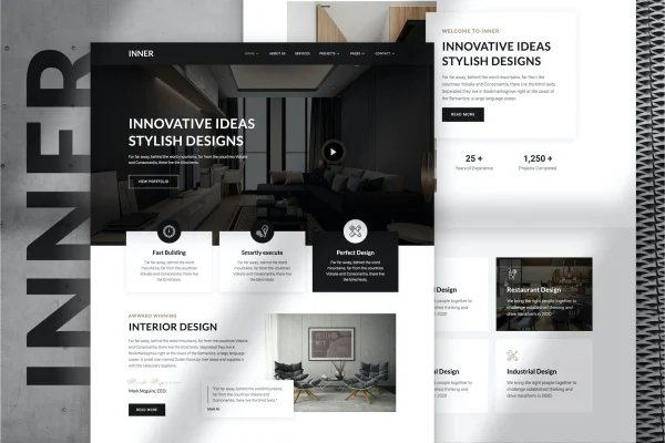 Inner interior design and architecture Elementor template kit preview