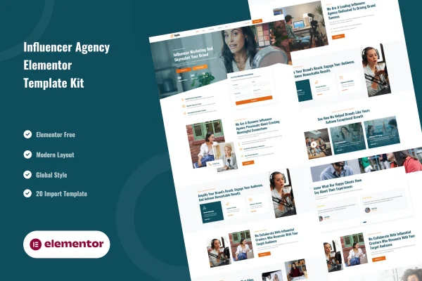 Inplu influencer agency and marketing Elementor template kit preview