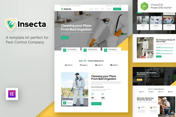 Insecta pest control and disinfection Elementor template kit preview