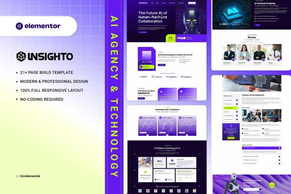 Insighto AI agency and technology Elementor template kit preview