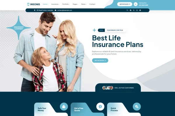 Insonis insurance and finance WordPress theme preview