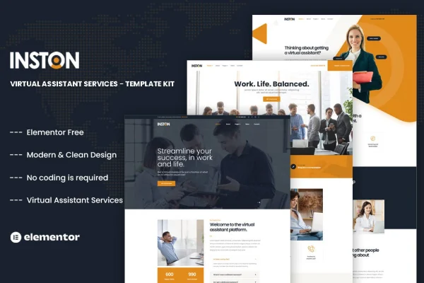 Inston virtual assistant services Elementor template kit preview