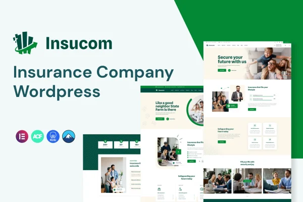Insucom insurance WordPress theme preview with agency homepage layout