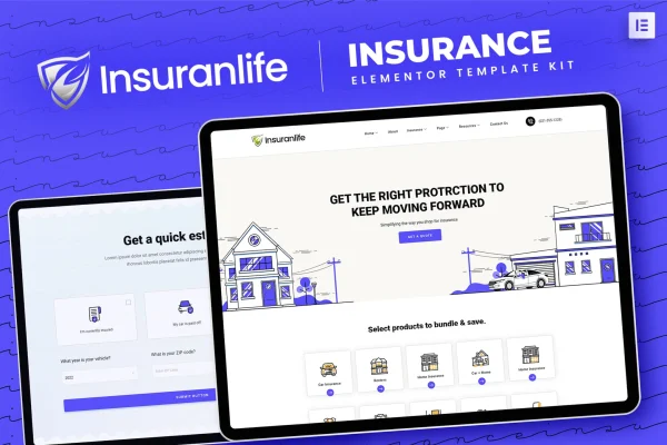 Insuranlife insurance agency Elementor template kit page layouts preview