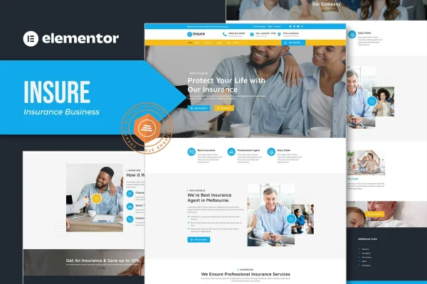 Insure insurance business Elementor template kit cover image